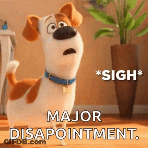 A Cartoon Dog With A Blue Collar Is Standing In Front Of A Potted Plant And Says Major Disappointment GIF
