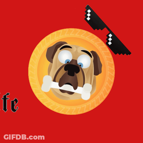 A Cartoon Dog With A Bone In Its Mouth And The Word Life Underneath GIF