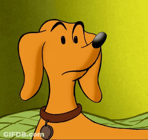 A Cartoon Dog With A Brown Collar And A Tag Around Its Neck GIF
