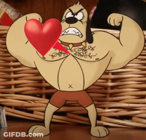 A Cartoon Dog With A Heart In His Mouth GIF