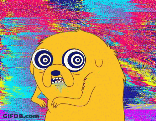 A Cartoon Dog With A Hypnotic Look On His Face And A Colorful Background . GIF