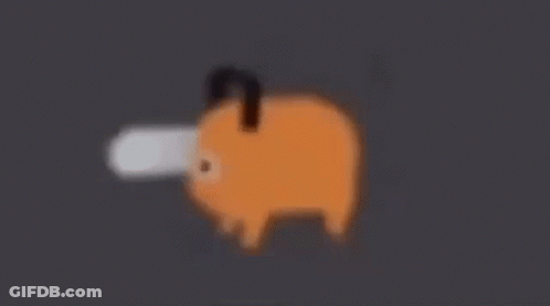 A Cartoon Dog With A Knife In Its Mouth Is Walking On A Dark Background . GIF