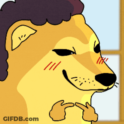 A Cartoon Dog With A Purple Haircut Is Smiling And Pointing At Himself GIF