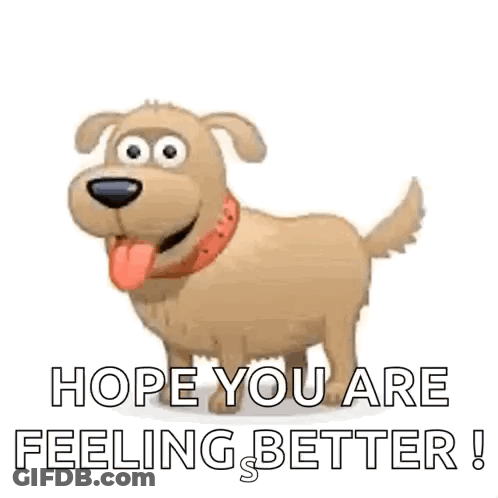 A Cartoon Dog With A Red Collar Is Walking And Saying `` Hope You Are Feeling Better '' . GIF