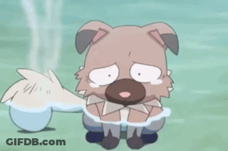 A Cartoon Dog With A Sad Look On Its Face Is Being Held By A White Tail . GIF