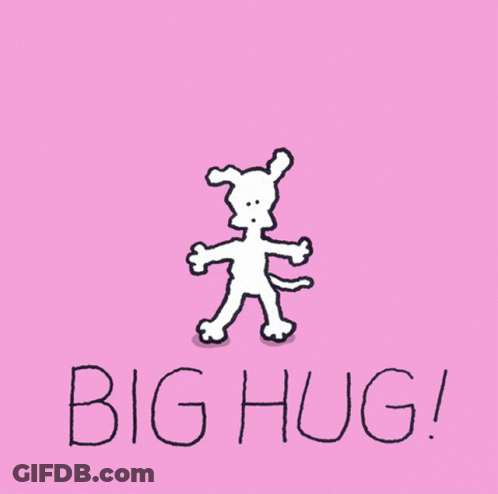 A Cartoon Dog With A Speech Bubble Saying Grrr And Big Hug GIF