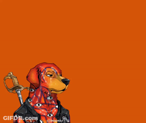 A Cartoon Dog With A Sword And A Speech Bubble That Says Woof Woof Woof GIF