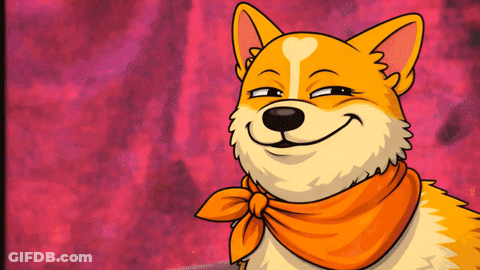 A Cartoon Dog With An Orange Scarf Around Its Neck Is Smiling GIF