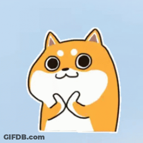 A Cartoon Dog With Big Eyes And A Mustache Is Holding Its Paws Together . GIF