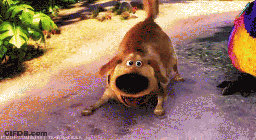 A Cartoon Dog With Big Eyes Is Running On The Ground GIF