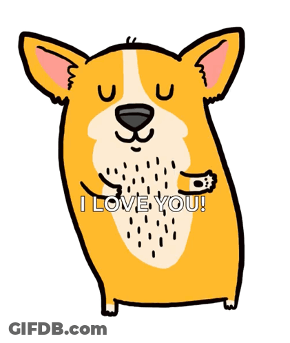 A Cartoon Dog With Its Eyes Closed And The Words I Love You On Its Chest GIF