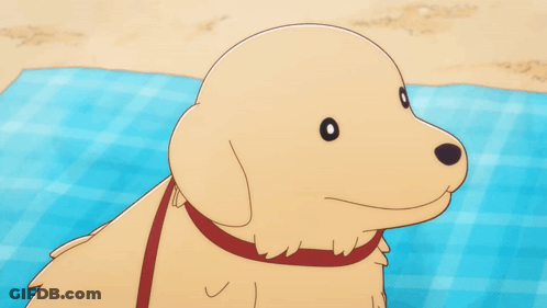 A Cartoon Dog With Its Tongue Hanging Out On A Blue Plaid Blanket GIF