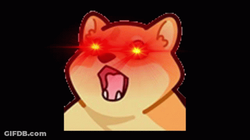 A Cartoon Dog With Red Eyes And A Tongue Out . GIF