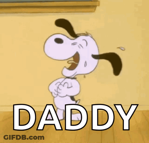 A Cartoon Dog With The Word Daddy On The Bottom GIF