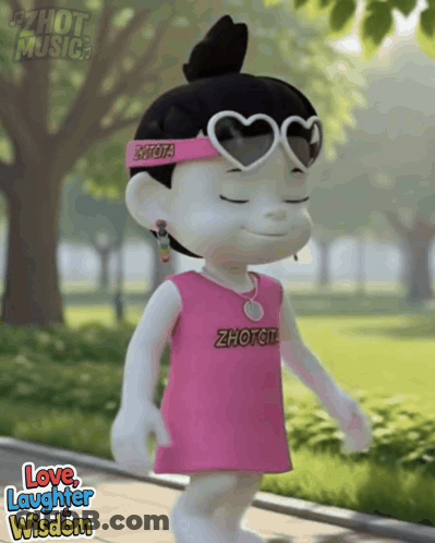 A Cartoon Doll Wearing A Pink Shirt That Says Zhouta GIF