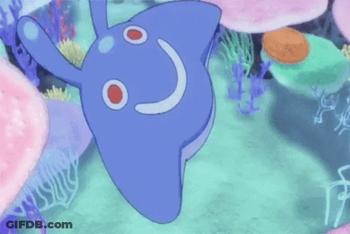 A Cartoon Dolphin Is Swimming In The Ocean With Corals . GIF