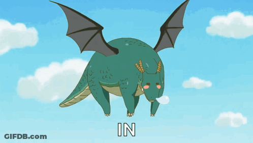 A Cartoon Dragon Is Flying In The Sky With The Word In Written Below It GIF