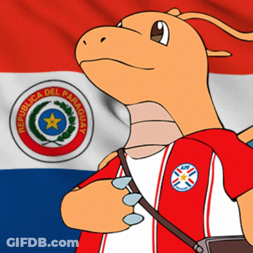 A Cartoon Dragon Is Wearing A Red White And Blue Shirt With Republica Del Paraguay Written On It GIF
