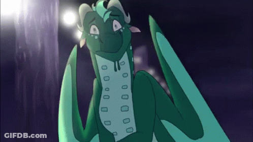 A Cartoon Dragon With A Sad Look On Its Face Is Sitting On A Rock . GIF