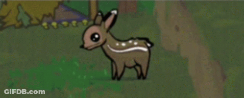 A Cartoon Drawing Of A Baby Deer Standing In The Grass GIF
