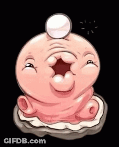 A Cartoon Drawing Of A Baby With A Pearl In Its Mouth . GIF