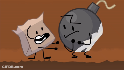 A Cartoon Drawing Of A Bag And A Bomb GIF