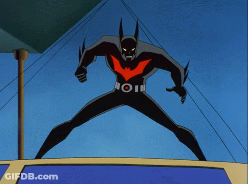 A Cartoon Drawing Of A Batman With A Red Wing On His Chest GIF