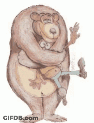 A Cartoon Drawing Of A Bear Holding A Small Child GIF