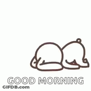 A Cartoon Drawing Of A Bear Laying Down With The Words `` Good Morning '' Written Below It . GIF
