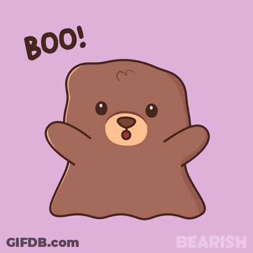 A Cartoon Drawing Of A Bear With The Words Boo Written On It GIF