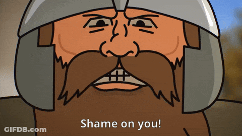 A Cartoon Drawing Of A Bearded Man With The Words Shame On You GIF