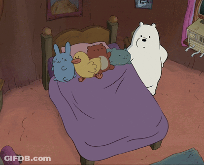 A Cartoon Drawing Of A Bed With A Purple Blanket GIF