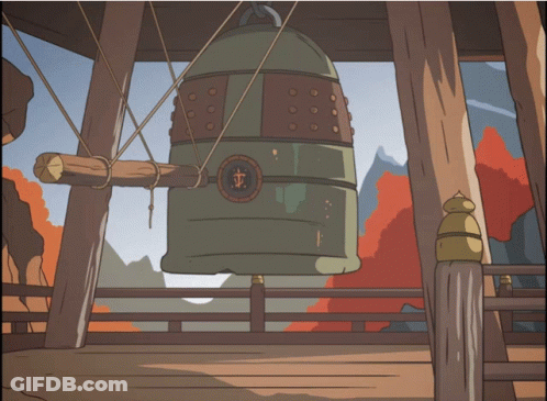 A Cartoon Drawing Of A Bell With A Chinese Symbol In The Middle GIF