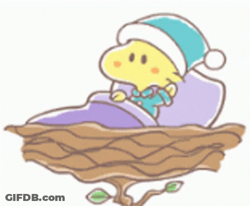 A Cartoon Drawing Of A Bird In A Nest Wearing A Hat GIF