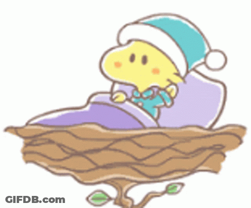 A Cartoon Drawing Of A Bird In A Nest Wearing A Hat GIF