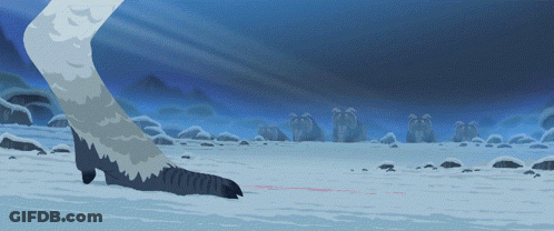 A Cartoon Drawing Of A Bird 'S Foot Walking Through The Snow GIF
