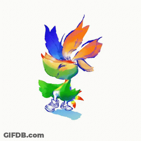 A Cartoon Drawing Of A Bird With A Rainbow Colored Tail GIF