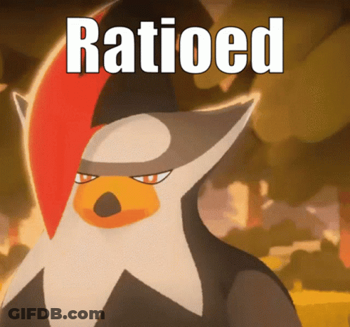 A Cartoon Drawing Of A Bird With The Words " Ratioed " Above It GIF