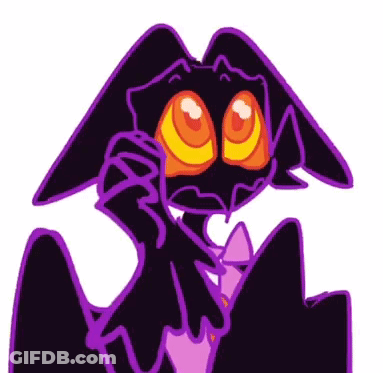 A Cartoon Drawing Of A Black And Purple Monster With Orange Eyes And Wings . GIF