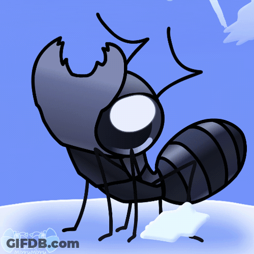A Cartoon Drawing Of A Black Ant With A Blue Background GIF