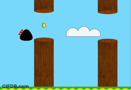 A Cartoon Drawing Of A Black Bird Flying Through A Forest GIF