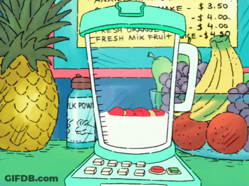 A Cartoon Drawing Of A Blender With Fruit In It GIF