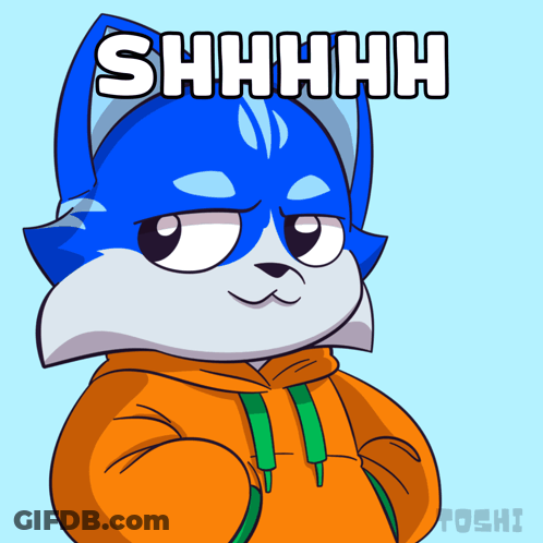 A Cartoon Drawing Of A Blue And Gray Animal With The Words Shhhh On It GIF
