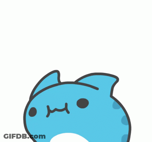 A Cartoon Drawing Of A Blue And White Animal With A Black Nose And Mouth GIF