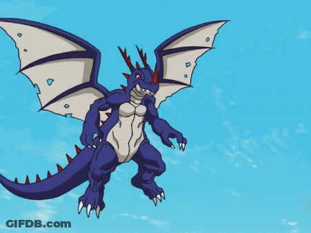 A Cartoon Drawing Of A Blue And White Dragon Flying Through A Blue Sky GIF