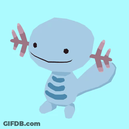 A Cartoon Drawing Of A Blue Axolotl With A Smile On Its Face GIF