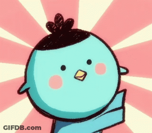 A Cartoon Drawing Of A Blue Bird With A Yellow Beak GIF