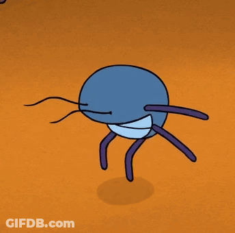 A Cartoon Drawing Of A Blue Bug With Purple Legs GIF