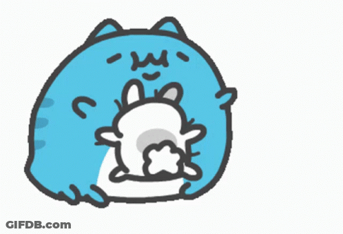A Cartoon Drawing Of A Blue Cat And A White Rabbit With The Letters L And V On The Bottom GIF