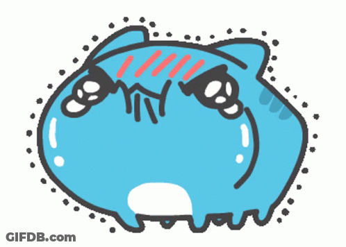 A Cartoon Drawing Of A Blue Cat With A Red Spot On Its Head GIF